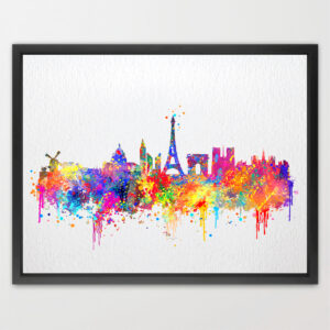 Paris Skyline France City Contemporary Watercolor Art Print N390