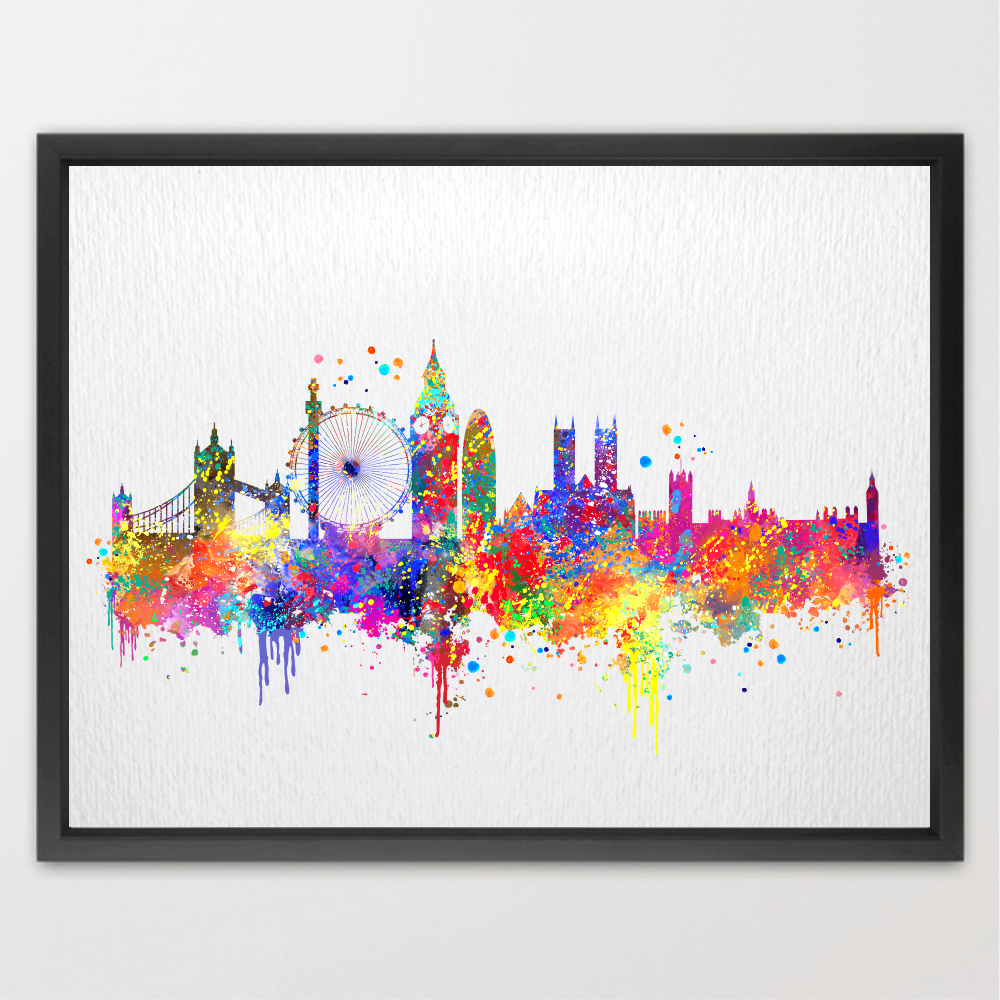 London Skyline UK United Kingdom Contemporary Watercolor Art Print N391