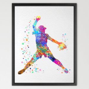 Softball Pitcher Contemporary Watercolor Art Print N436