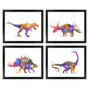 Dignovel Studios Unframed (Set of 4) Tyrannosaurus Rex (T-Rex) Triceratops Brachiosaurus Stegosaurus Watercolor Dinosaur Nursery Room Wall Art Prints dnc1