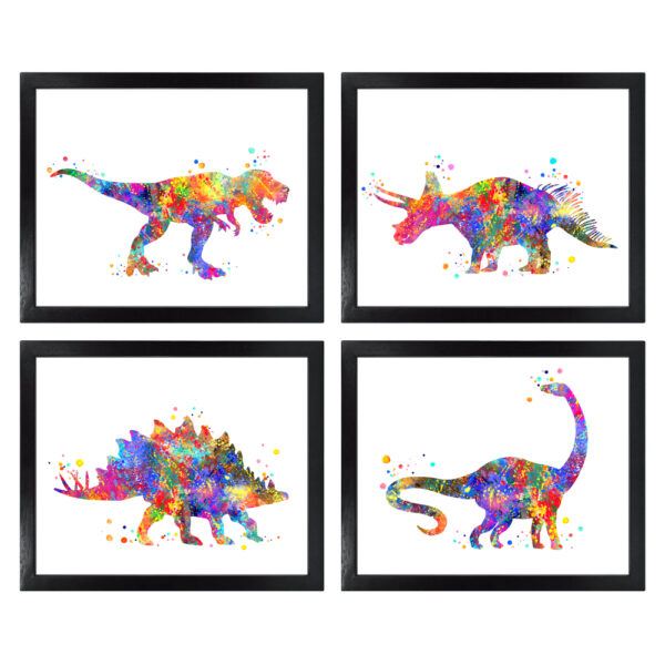 Dignovel Studios Unframed (Set of 4) Tyrannosaurus Rex (T-Rex) Triceratops Brachiosaurus Stegosaurus Watercolor Dinosaur Nursery Room Wall Art Prints dnc1