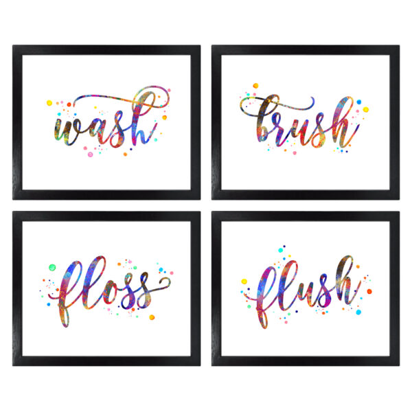 Dignovel Studios Unframed (Set of 4) Watercolor Bathroom Sign Print Quotes Print Wash Brush Floss Flush Funny Bathroom Decor dnc11
