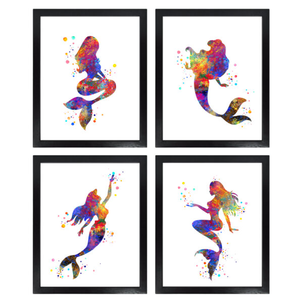 Dignovel Studios Unframed (Set of 4) Bedroom Decor for Kids Girl Nautical Mermaid Ocean Watercolor Prints Nursery Wall Art dnc12