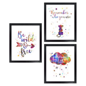 Dignovel Studios Unframed (Set of 3) Be Wild and Free Quote Watercolor Print Newborn Gift Baby Shower Inspirational quote Wall Decor Home Decor dnc14