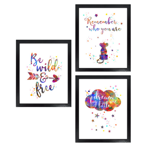 Dignovel Studios Unframed (Set of 3) Be Wild and Free Quote Watercolor Print Newborn Gift Baby Shower Inspirational quote Wall Decor Home Decor dnc14