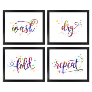 Dignovel Studios Unframed (Set of 4) Wash Dry Fold Repeat Laundry Room Wall Decor Watercolor Art Prints dnc15