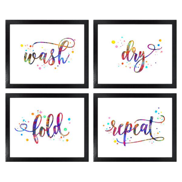 Dignovel Studios Unframed (Set of 4) Wash Dry Fold Repeat Laundry Room Wall Decor Watercolor Art Prints dnc15