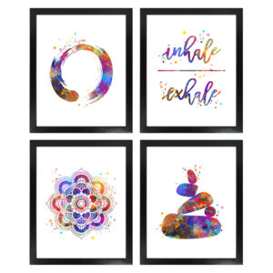 Dignovel Studios Unframed (Set of 4) Zen Bedroom Posters Zen Meditation Stones Inhale Exhale Mandala Watercolor Yoga Wall Art Prints dnc16