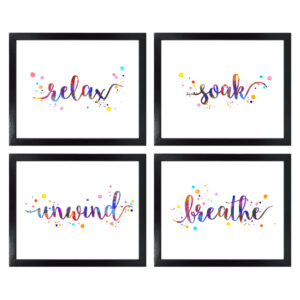 Dignovel Studios Unframed (Set of 4) Relax Soak Unwind Breathe Watercolor Wall Art Funny Bathroom Signs Home Decor dnc17