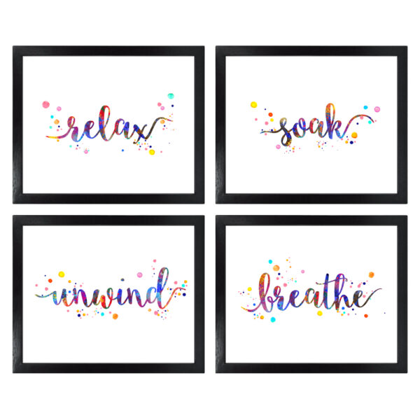 Dignovel Studios Unframed (Set of 4) Relax Soak Unwind Breathe Watercolor Wall Art Funny Bathroom Signs Home Decor dnc17