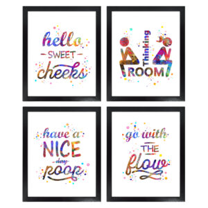 Dignovel Studios Unframed (Set of 4) Funny Bathroom Signs Have a Nice Poop Funny Watercolor Wall Art Prints dnc18