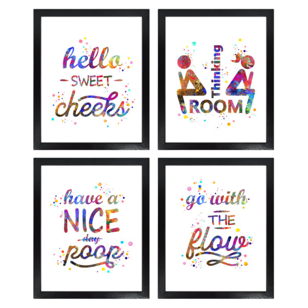 Dignovel Studios Unframed (Set of 4) Funny Bathroom Signs Have a Nice Poop Funny Watercolor Wall Art Prints dnc18