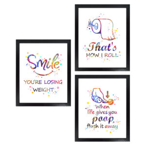 Dignovel Studios Unframed (Set of 3) Funny Bathroom Signs That is How I Roll Funny Watercolor Wall Art Prints dnc19