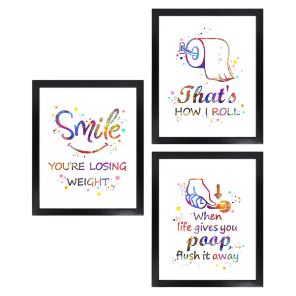 Dignovel Studios Unframed (Set of 3) Funny Bathroom Signs That is How I Roll Funny Watercolor Wall Art Prints dnc19
