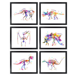 Dignovel Studios Unframed (Set of 6) T Rex Stegosaurus Triceratops Pterodactylus Parasaurolophus Spinosaurus Watercolor Dinosaur Skeleton Nursery Decor dnc2