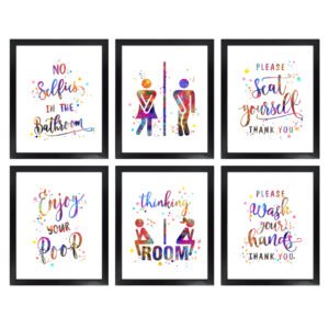 Dignovel Studios Unframed (Set of 6) Funny Bathroom Signs Bathroom rules Please Seat Yourself Funny Watercolor Wall Art Prints dnc20