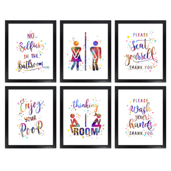 Dignovel Studios Unframed (Set of 6) Funny Bathroom Signs Bathroom rules Please Seat Yourself Funny Watercolor Wall Art Prints dnc20