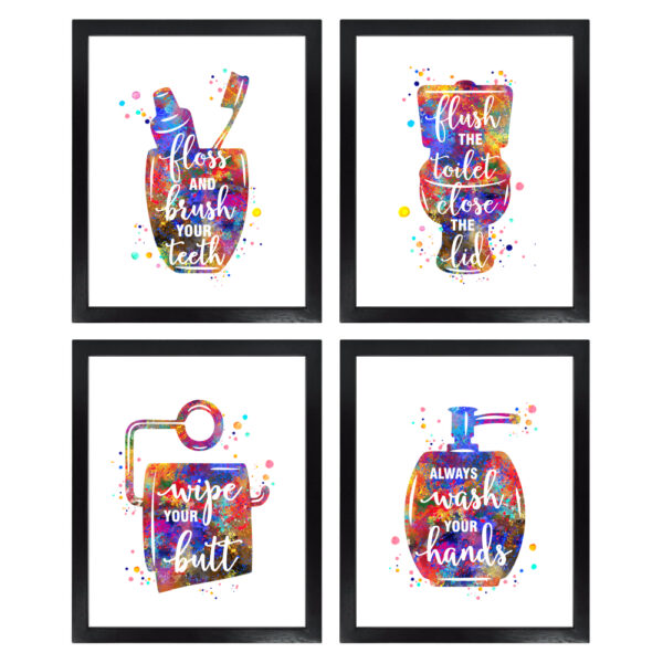 Dignovel Studios Unframed (Set of 4) Funny Bathroom Signs Bathroom Rules Watercolor Wall Art Prints dnc21