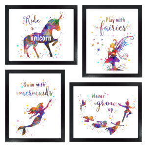 Dignovel Studios Unframed (Set of 4) Never grow up Nursery Watercolor art print Baby room decor dnc27