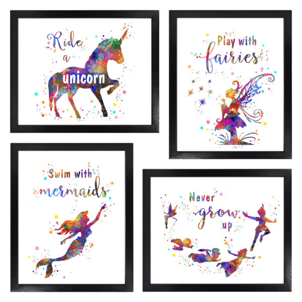 Dignovel Studios Unframed (Set of 4) Never grow up Nursery Watercolor art print Baby room decor dnc27