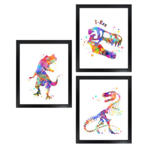 Dignovel Studios Unframed (Set of 3) T Rex Watercolor Dinosaur Wall Art Prints Boy Room Art Print Set Nursery Decor dnc3