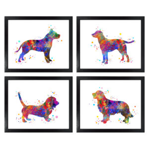 Dignovel Studios Unframed (Set of 4) Labrador Pitbull Dachshund Golden Retriever Dog Puppy Watercolor art print dnc32