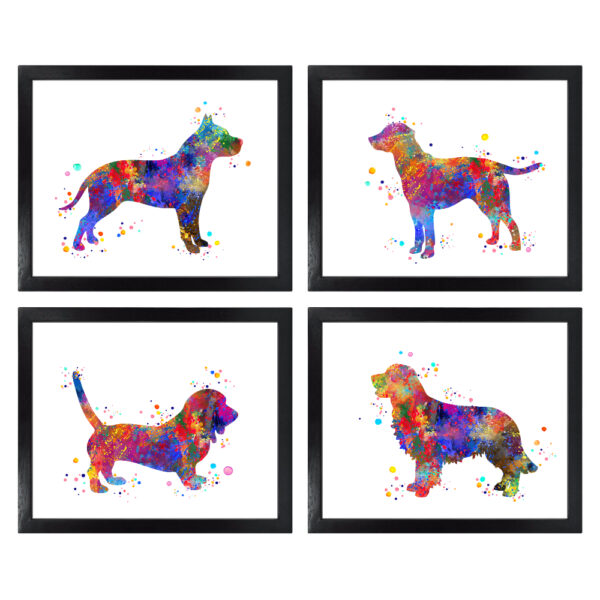 Dignovel Studios Unframed (Set of 4) Labrador Pitbull Dachshund Golden Retriever Dog Puppy Watercolor art print dnc32