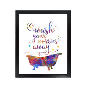 Dignovel Studios Unframed Watercolor Bathroom sign print Quotes Print Wash Your Worries Away Funny Bathroom Print Inspirational Wall Decor dnc36