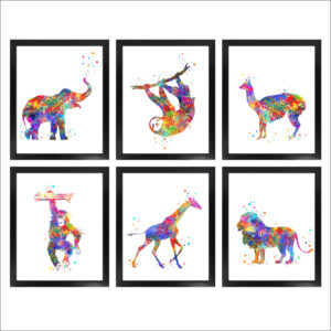 Dignovel Studios Unframed (Set of 6) Elephant Sloth Alpaca Chimpanzee Giraffe Lion Watercolor Wild Animal Prints Baby Art Print Set Nursery Decor dnc6