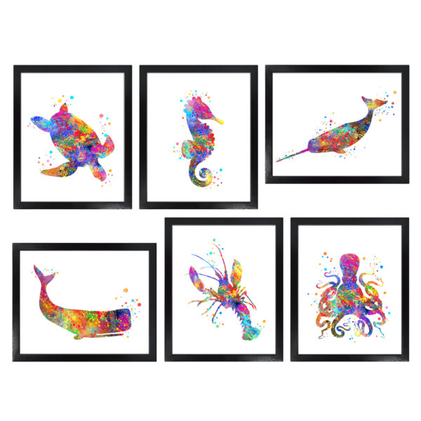 Dignovel Studios Unframed (Set of 6) Ocean life Wall Art Print Watercolor Sea Turtle Sea Horse Whale Lobster Cctopus Print Set kids Room Decor dnc7