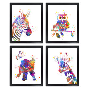 Dignovel Studios Unframed (Set of 4) Baby Animals Watercolor Art Print Set Nursery Decor Zebra Owl Elephant Giraffe dnc8