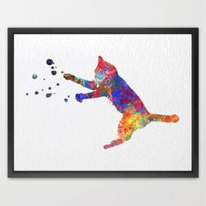 Dignovel Studios Unframed Jumping Cat Animal Love Watercolor Art Print Wall Art Poster Home Decor Hanging DN519