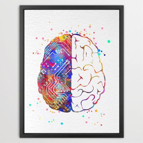 Dignovel Studios Unframed Human Brain Computer Circuit Artificial Intelligence Watercolor Art Print Wall Art Poster Home Decor Hanging DN523