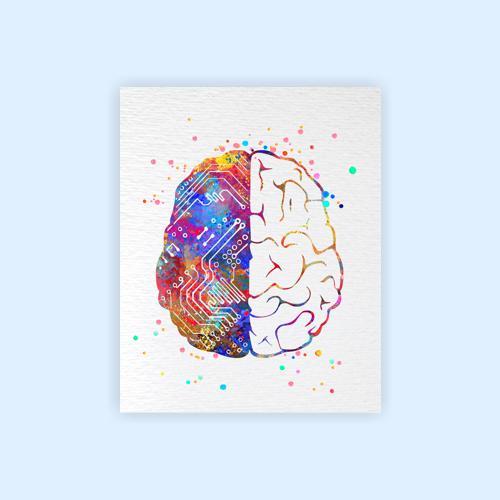 Dignovel Studios Unframed Human Brain Computer Circuit Artificial Intelligence Watercolor Art Print Wall Art Poster Home Decor Hanging DN523 - Image 2
