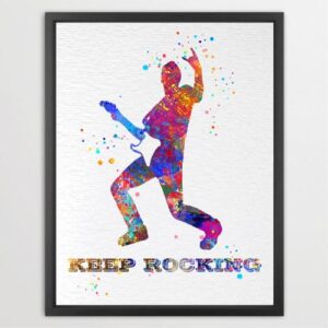 Dignovel Studios Unframed Rock and Roll Gesture Sign Guitar Music Lover Watercolor Art Print Wall Art Poster Home Decor Hanging DN524
