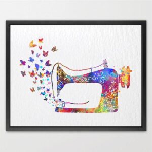 Dignovel Studios Unframed Sewing Machine Butterfly Seamstress Sewing Watercolor Art Print Wall Art Poster Home Decor Hanging DN533