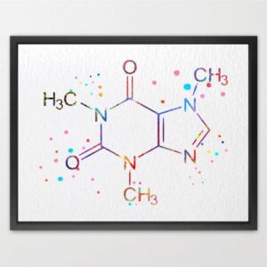 Dignovel Studios Unframed Caffeine Molecule Chemical Symbol Watercolor Art Print Wall Art Poster Home Decor Hanging DN536