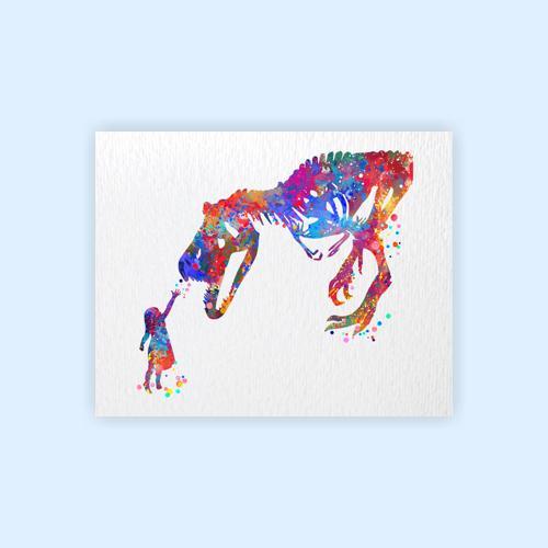 Dignovel Studios Unframed Girl and T-Rex Dinosaur Curiosity Bravery Watercolor Art Print Wall Art Poster Home Decor Hanging DN545 - Image 2
