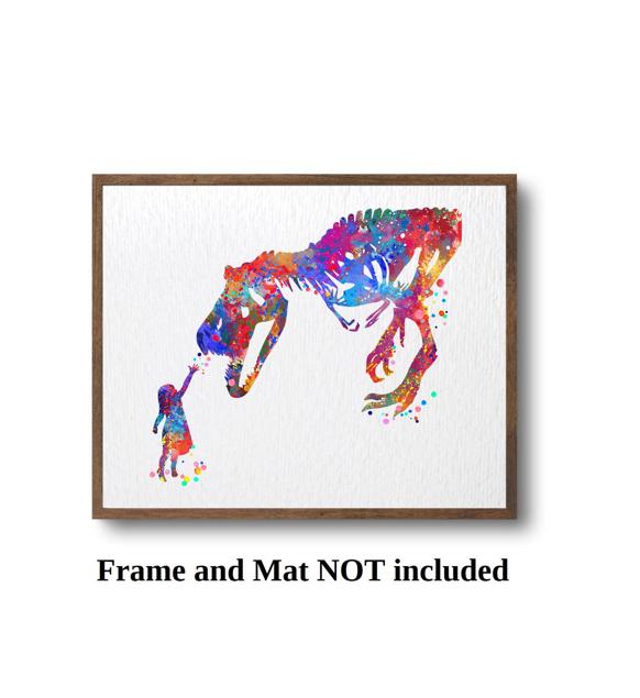 Dignovel Studios Unframed Girl and T-Rex Dinosaur Curiosity Bravery Watercolor Art Print Wall Art Poster Home Decor Hanging DN545 - Image 3