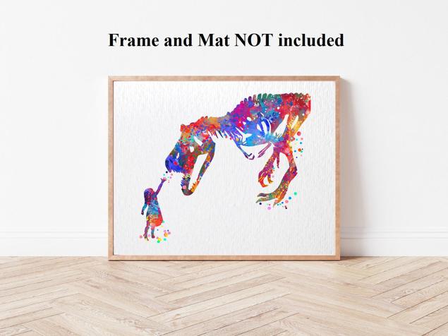 Dignovel Studios Unframed Girl and T-Rex Dinosaur Curiosity Bravery Watercolor Art Print Wall Art Poster Home Decor Hanging DN545 - Image 4