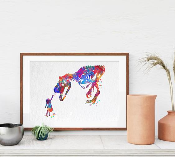 Dignovel Studios Unframed Girl and T-Rex Dinosaur Curiosity Bravery Watercolor Art Print Wall Art Poster Home Decor Hanging DN545 - Image 8