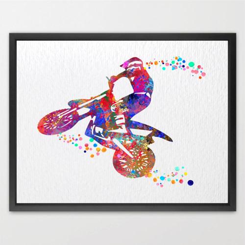 Dignovel Studios Unframed Motocross Dirt Bike Sports Off-road Motorcycle Watercolor Art Print Wall Art Poster Home Decor Hanging DN546