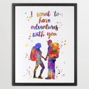 Dignovel Studios Unframed Hiking I Want to Have Adventures with You Love Romance Sports Watercolor Art Print Wall Art Poster Home Decor Hanging DN547