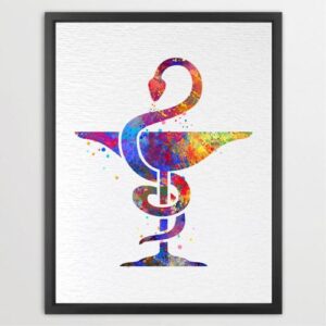 Dignovel Studios Unframed Pharmacy Symbol Bowl of Hygieia Medicine Art Doctor Clinic Watercolor Art Print Wall Art Poster Home Decor Hanging DN552