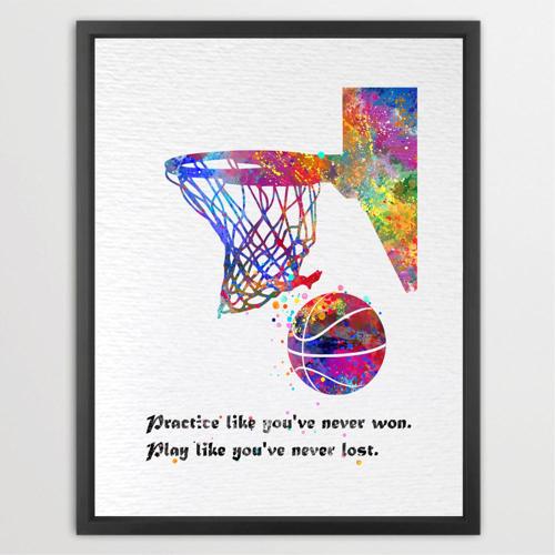 Dignovel Studios Unframed Basketball Training Practice Like You've Never Won Quotes Watercolor Art Print Wall Art Poster Home Decor Hanging DN555