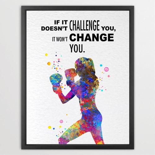 Dignovel Studios Unframed Boxing Training Workout Exercise Woman Girl Challenge Change You Inspirational Quotes Words Saying Wisdom Watercolor Art Print Wall Art Poster Home Decor Hanging DN558
