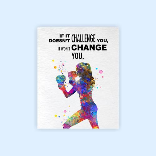 Dignovel Studios Unframed Boxing Training Workout Exercise Woman Girl Challenge Change You Inspirational Quotes Words Saying Wisdom Watercolor Art Print Wall Art Poster Home Decor Hanging DN558 - Image 2