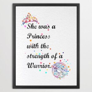 Dignovel Studios Unframed Princess with the Strength of A Warrior Inspirational Quotes Saying Wisdom Girl Daughter Watercolor Art Print Wall Art Poster Home Decor Hanging DN561