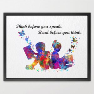 Dignovel Studios Unframed Kids Boy Girl Book Reading Read Before You Think Inspirational Quotes Saying Wisdom Watercolor Art Print Wall Art Poster Home Decor Hanging DN568