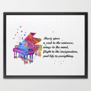 Dignovel Studios Unframed Piano Music Gives a Soul to Universe Musician Inspirational Quotes Saying Wisdom Watercolor Art Print Wall Art Poster Home Decor Hanging DN573